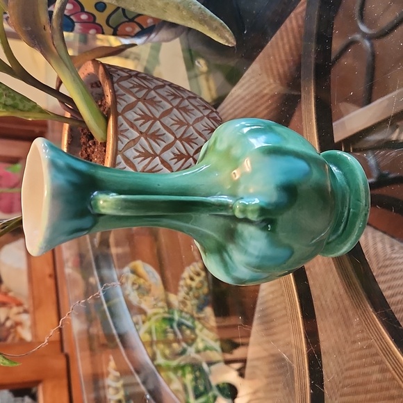 Vintage 1964 Hand Painted Ceramic Teal Blue and Green Bud Vase - Picture 2 of 6